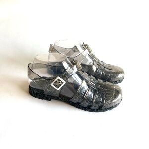 Unbranded Transparent Silver Jelly Ankle Strap Sandals size 6
